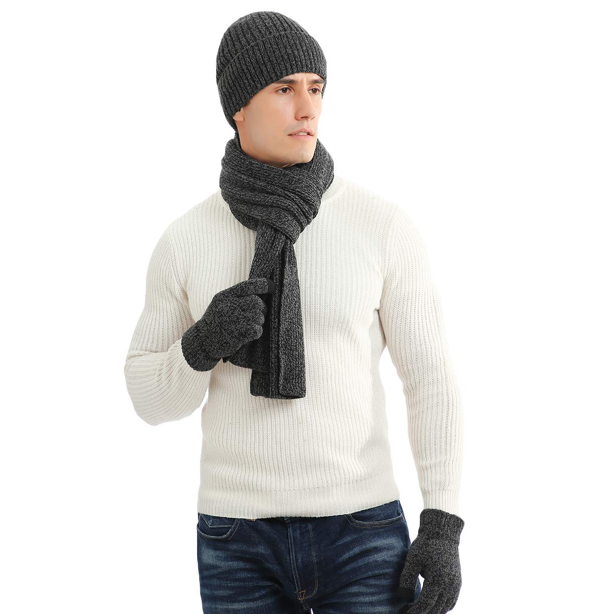 Ensemble Bonnet Écharpe Gants Homme - Doublure Polaire Thermique, Gants Tactiles, Ensemble Chaud 3 En 1