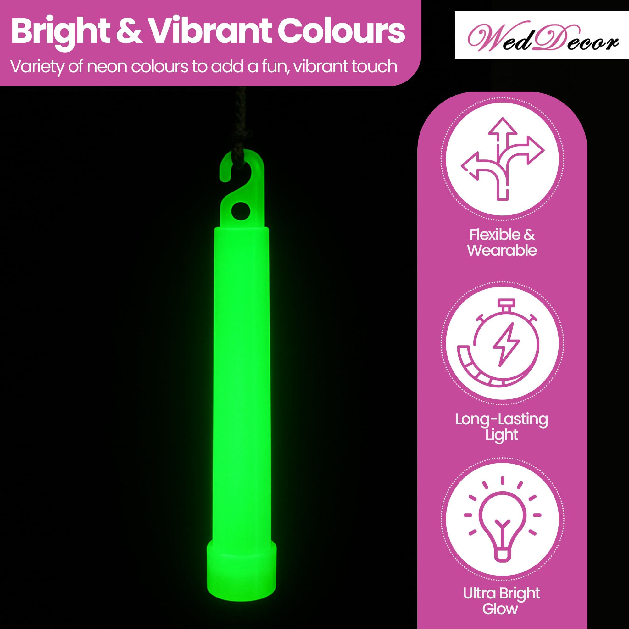 WedDecor Neón Barra Luminosa Tubos Fluorescente 6 Inches 25pcs Verde Brilla en la Oscuridad