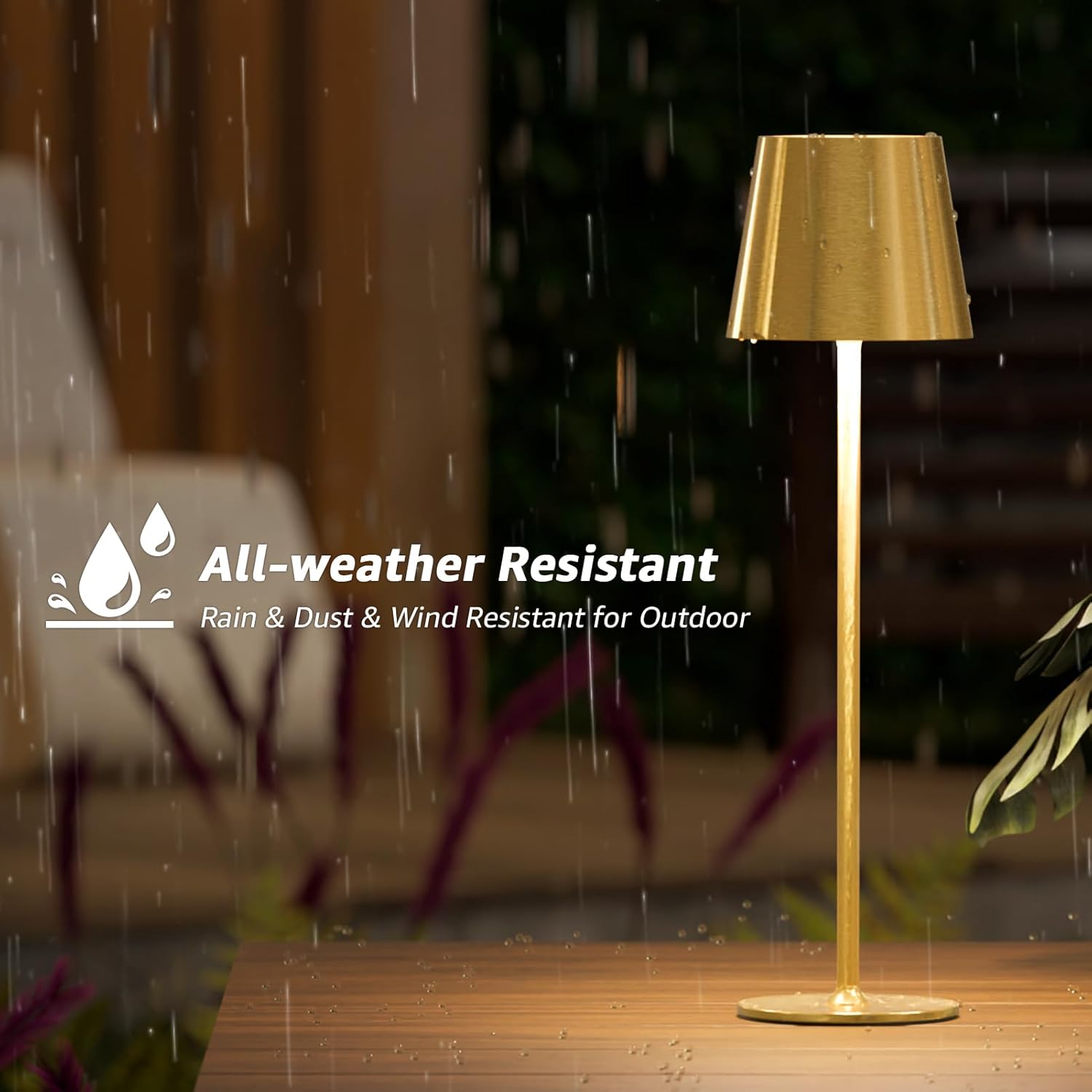 uuffoo 2 Pack Rechargeable Cordless Table Lamps, Portable 5200mAh Battery Shower Lamp Waterproof, 3 Color Stepless Dimming LED Table Light, for Indoor/Outdoor/Dinner/Patio/Home/Bathroom.(Gold)