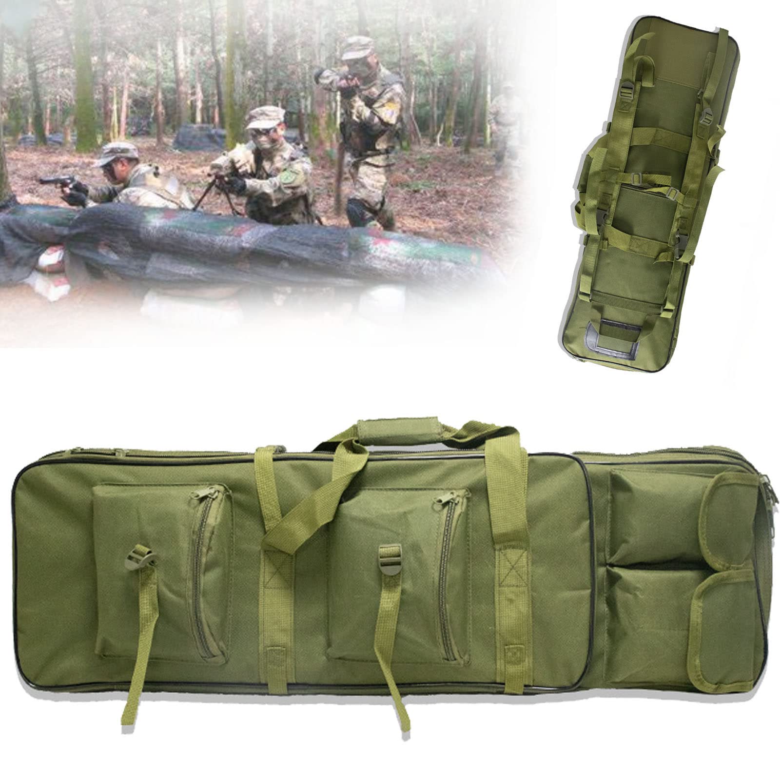 Taktyczny podwójny karabin futerał,futerał na broń,wyściełany karabin plecak do przechowywania zintegrowany pistolet i magazyn(3 rozmiary 4 kolor),600D Oxford materiał,Green-85CM
