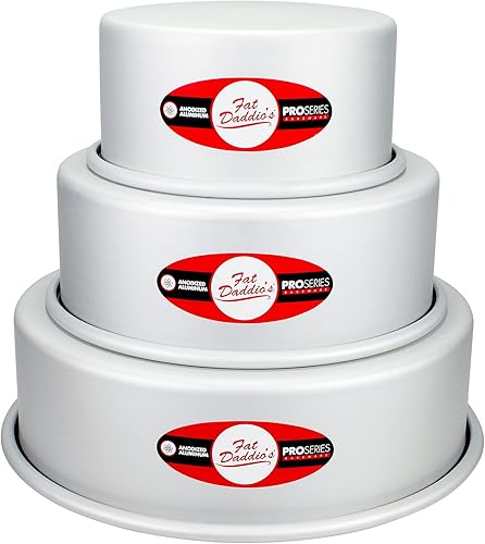 Fat Daddio's Juego de moldes redondos de aluminio anodizado de 3 niveles para tartas de 3 pulgadas de profundidad, 4 pulgadas, 6 pulgadas, 8 pulgadas