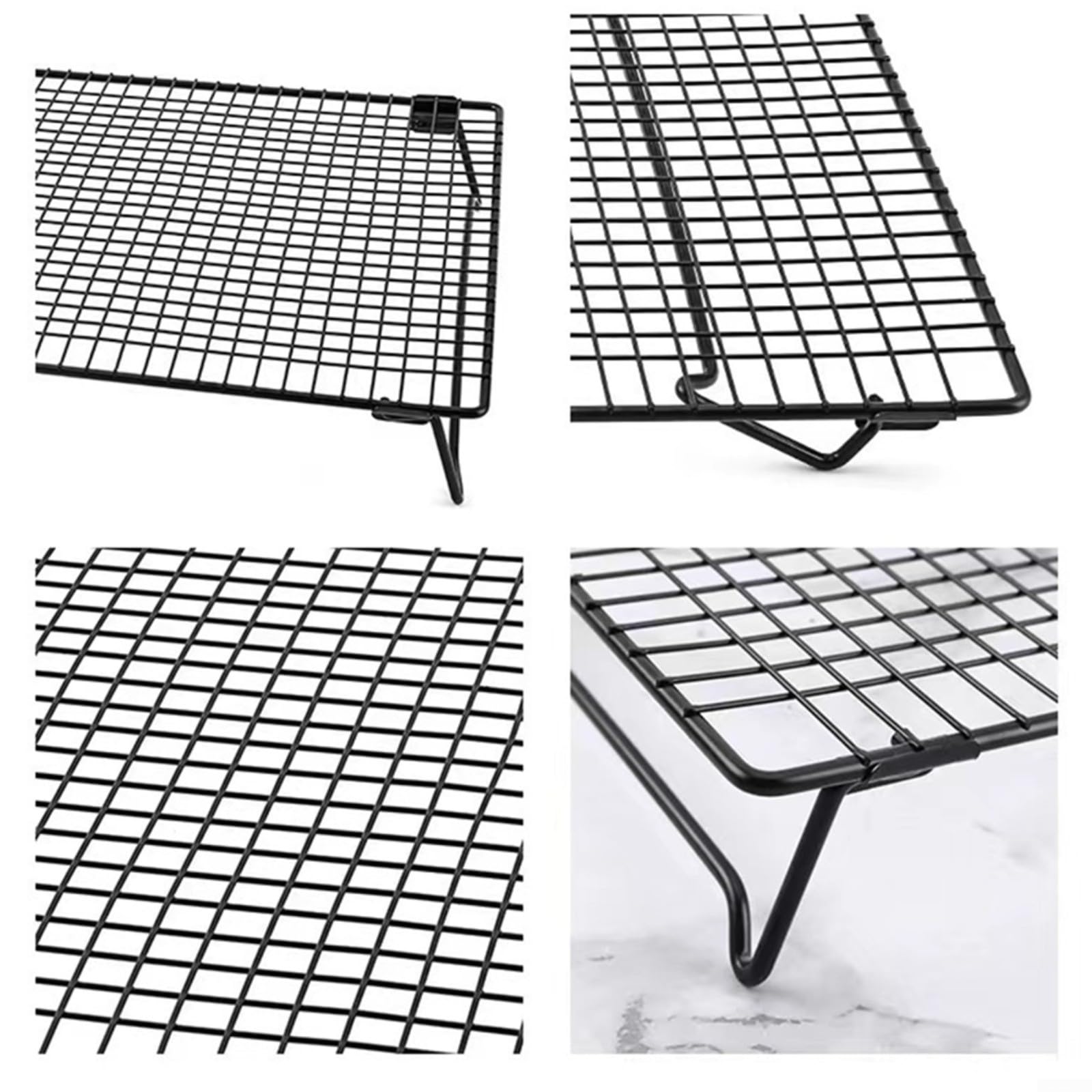 Set di 2 griglie di raffreddamento pieghevoli in acciaio inox, colore nero, antiaderenti, per pasticceria, design impilabile, salvaspazio, con più livelli di raffreddamento, lavabili in