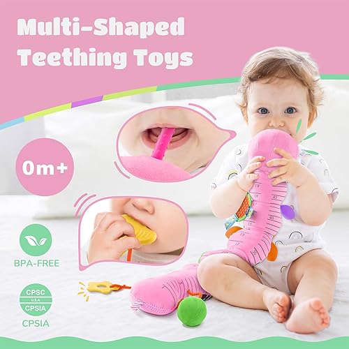 Miniatura 4 de Juguetes para bebés de 6 a 12 meses, oruga musical, juguetes de peluche, animales de 0 a 3 a 6 meses, dentición, boca abajo, juguetes sensoriales