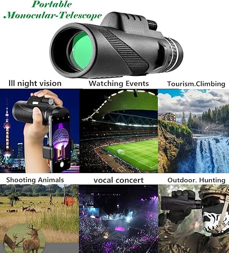 Miniatura 6 de Telescopio monocular HD de 80 x 100 pulgadas, telescopio monocular de alta potencia para teléfono inteligente, vida silvestre, observación de aves,
