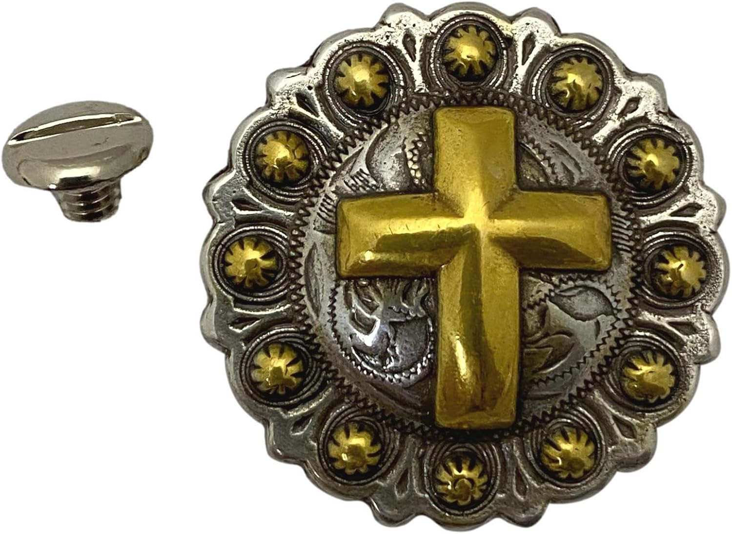 Two Toned Christian Cross Berry Gold Screw Back Concho - 1 3/4"- 4 Pack