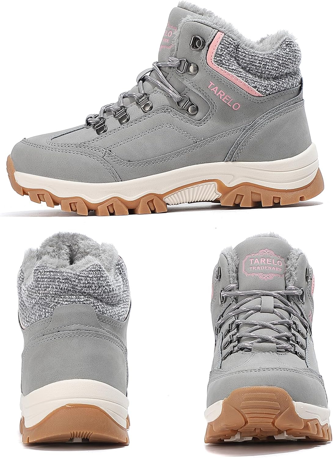 TARELO Womens Hiking Boots Fur Lined Snow Shoes Winter Warm Ankle Booties Lady Non Slip Walking Fashion Boot - Image 4