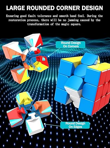 Miniatura 33 de CFMOUR Cubo magnético de velocidad 3 x 3 – Moyu Meilong 3M cubos mágicos sin calcomanías con soporte – Juguete rápido y suave para resolver