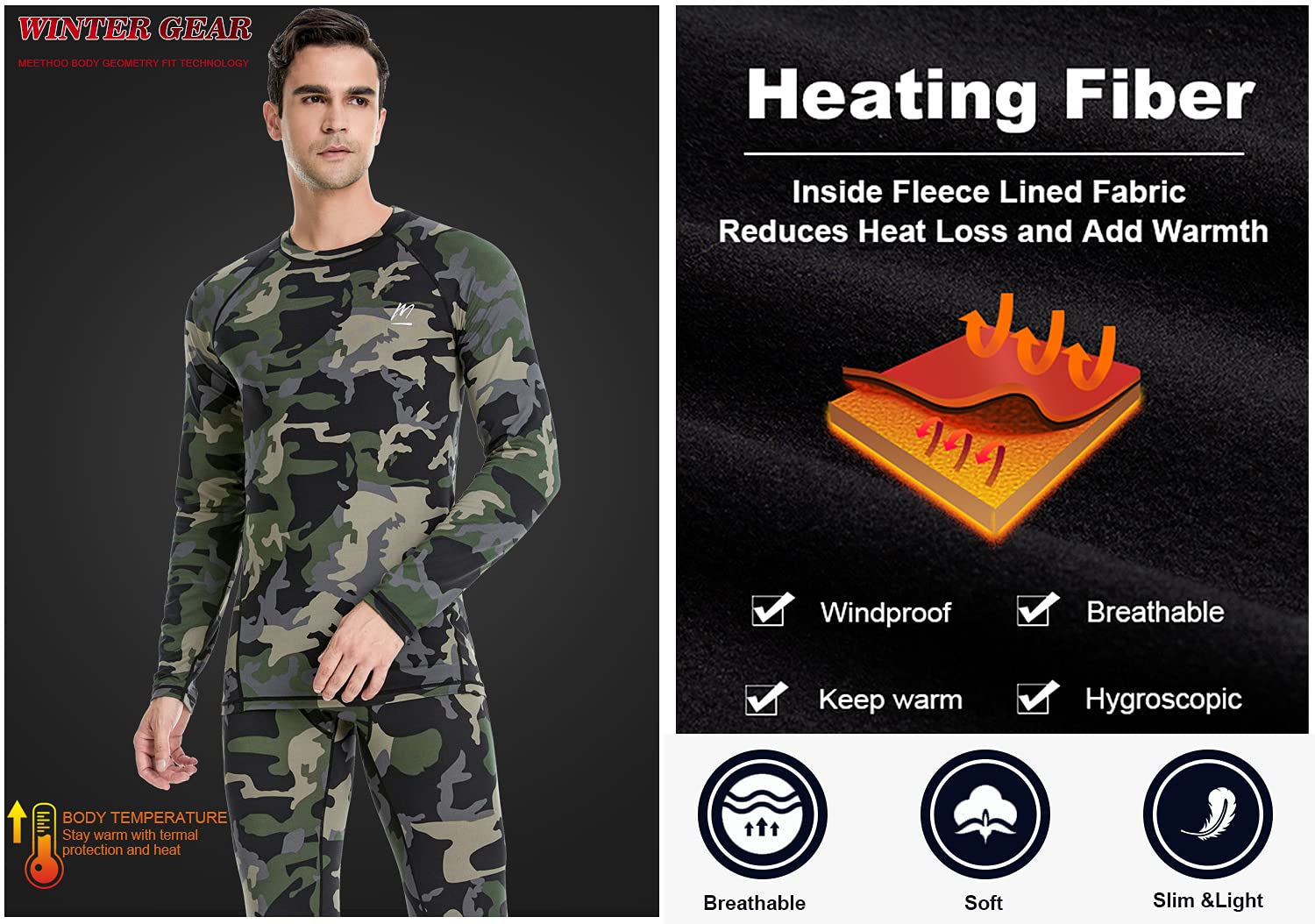 MeetHoo Biancheria Intima Termica Uomo, Biancheria Funzionale Uomo Quick Dry Maglia Termica Invernali da Sport Compression Baselayer per Corsa Ciclismo Calcio