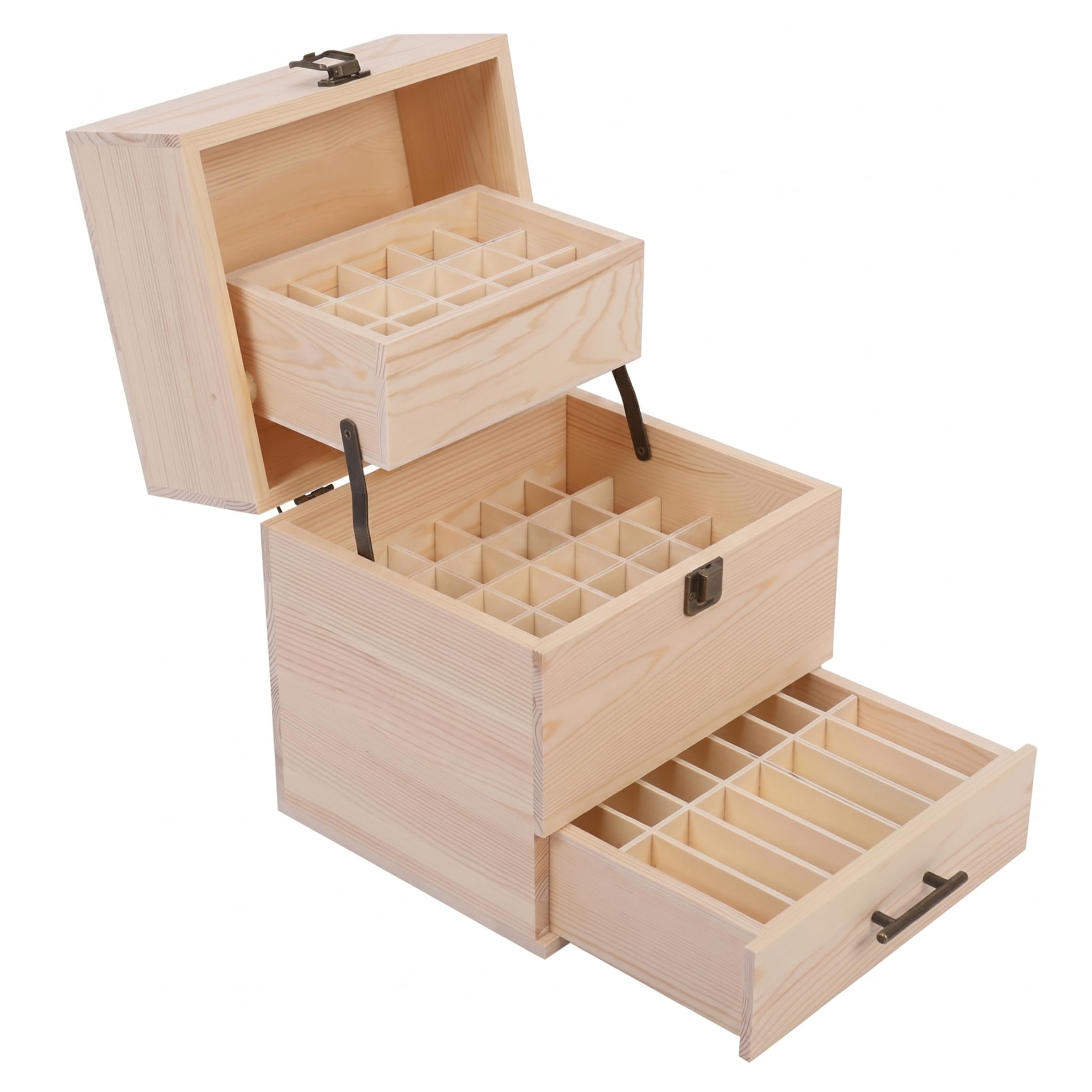 Uanqfegy Essential Oil Organizer - 59-Slot 3-Tier Drawer Style Wooden Box, for Nail Polish Lipsticks Perfumes