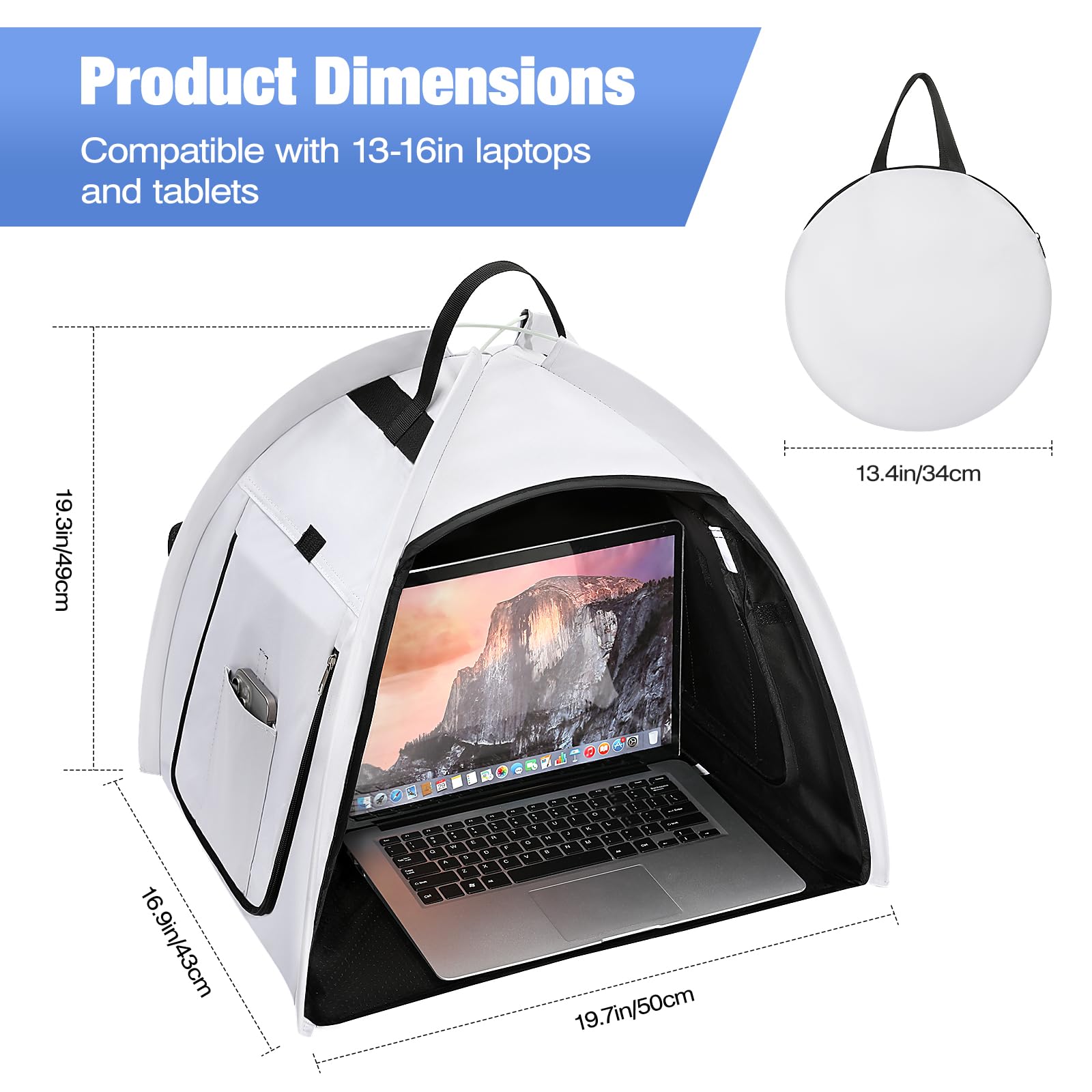 MoKo Laptop Sonnenschutz & Sichtschutz, Tragbare Wasserabweisende Laptop Haube für Outdoor & Reisen, Blendfrei & Blickschutz, Laptops Display Abdeckung für 13–16 Zoll Mac, Surface, Silber Grau