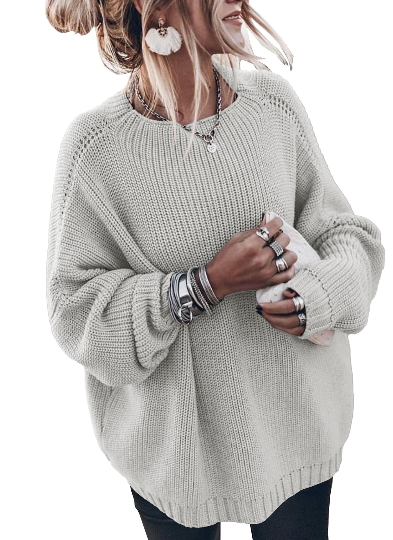 Womens Oversized Sweaters Loose Solid Casual Long Sleeve Mock Neck Knitted Jumper Tops