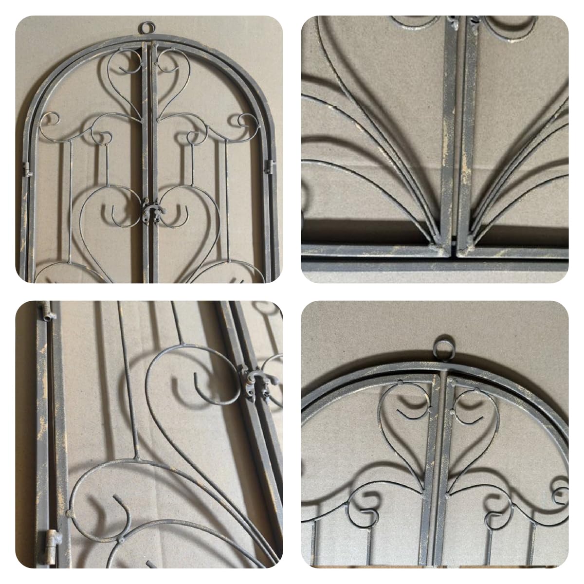 Rustikale Deko-Fenster mit Halbbogen zum Öffnen Eisen Sprossen-Fenster Scheunenfenster Fensterrahmen Fenster Attrappe Ranken Optik Wanddekor für Gartendeko Landhausstil Rost