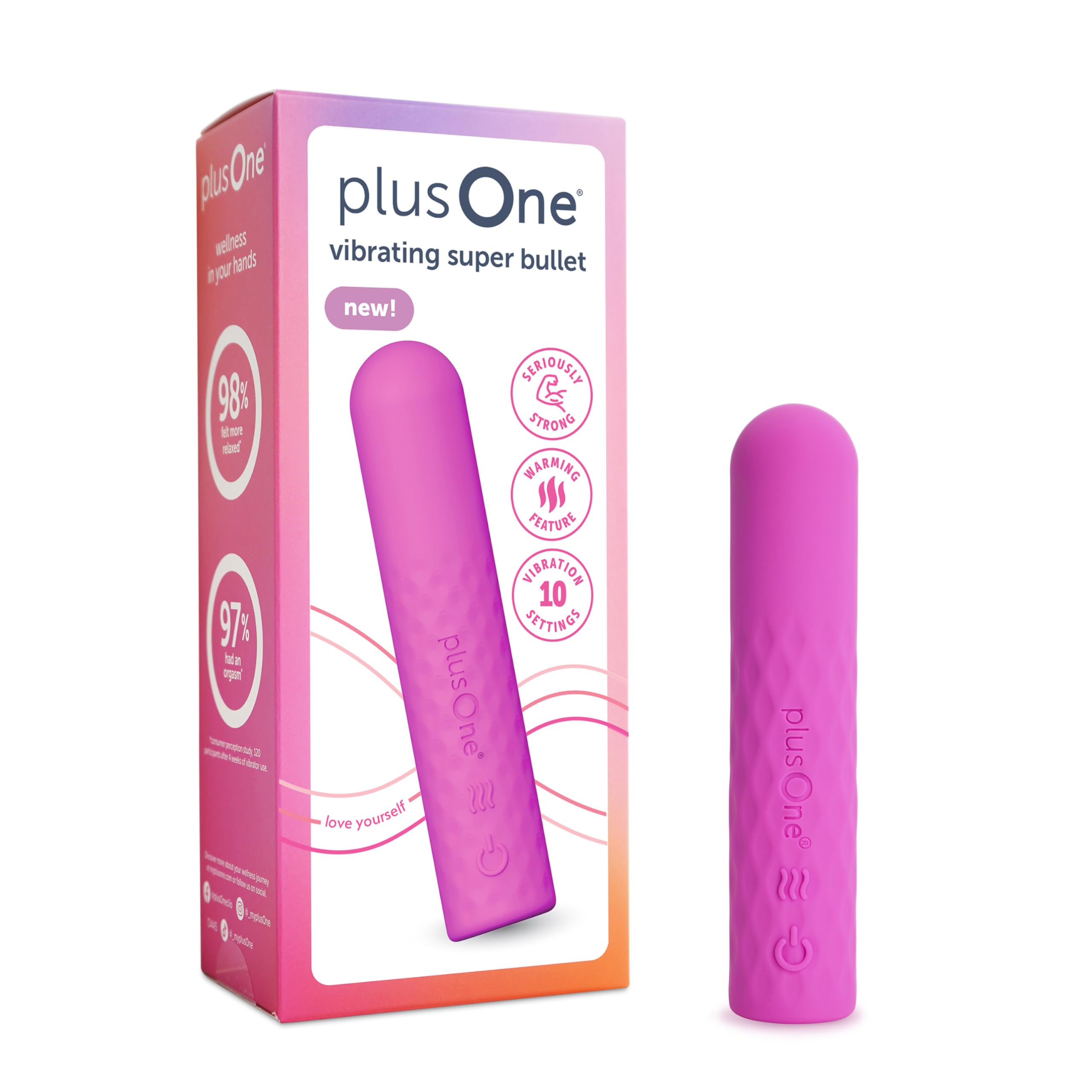 plusOne Super Bullet Massager - Waterproof, Silicone, Warming Feature, Pink