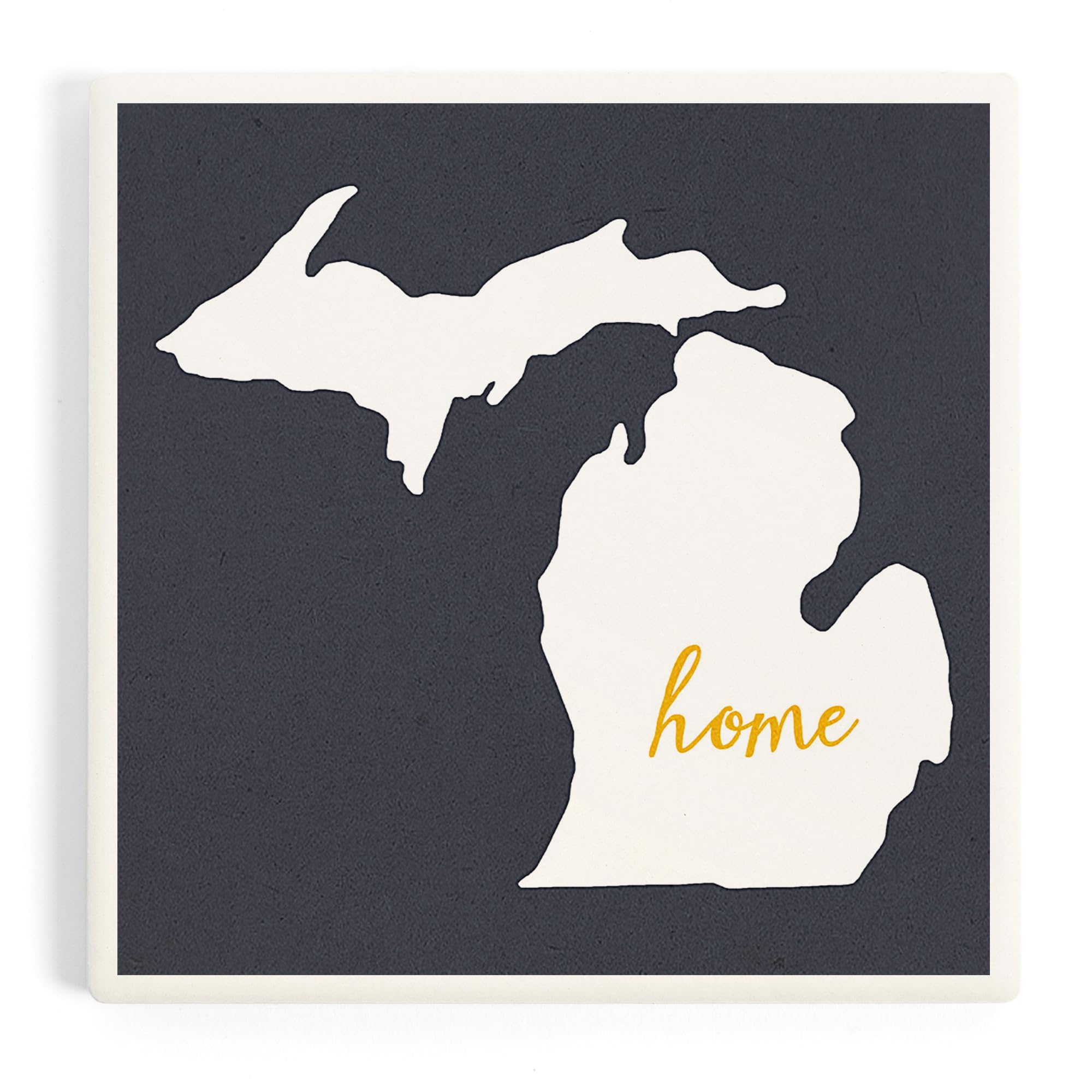 Michigan, Home State, White on Gray (Absorbent Ceramic Coaster, Single, Cork Back, Kitchen Table Decor)