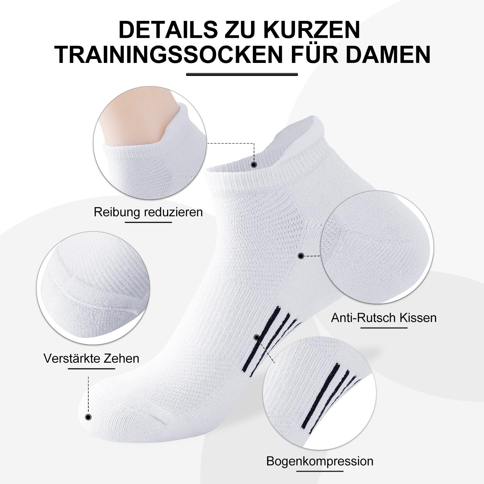 Niofind Calzini Donna Cotone Corti Calze Running Spostivi Anti-Vesciche Traspiranti Imbottiti per Corsa, 6 Paia 35-38/39-42