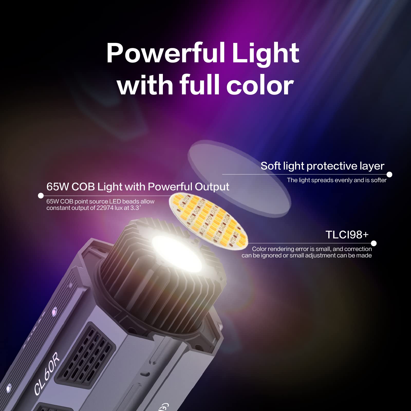 COLBOR CL60R RGB Video Lighting 22974Lux CRI97+ 65W Iluminação de