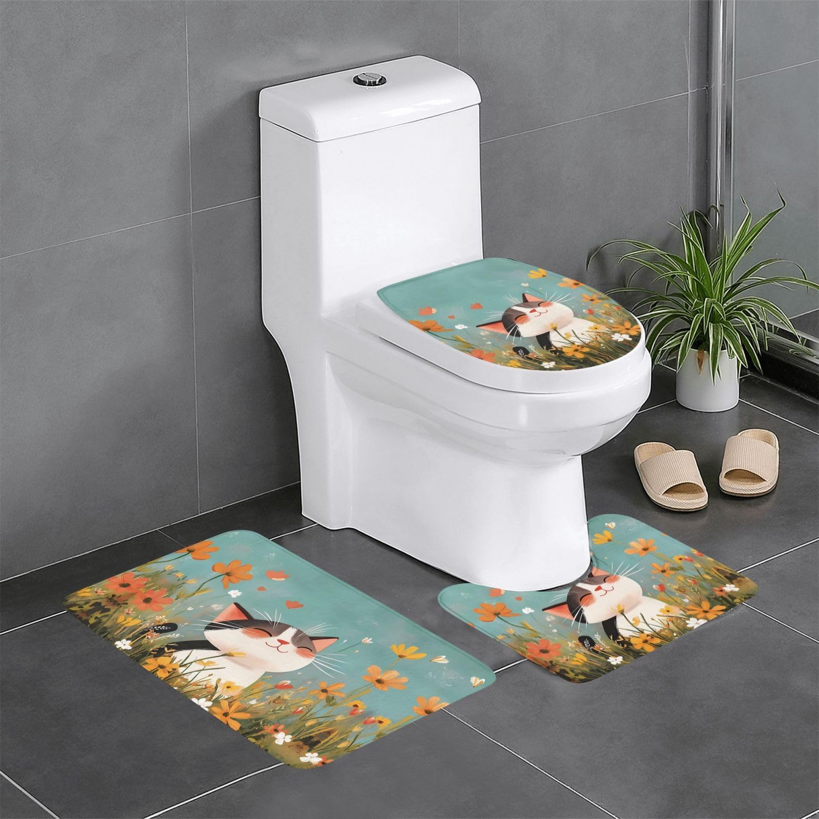 Tapis de salle de bain antidérapants pour éviter les sols froids avec motif chaton