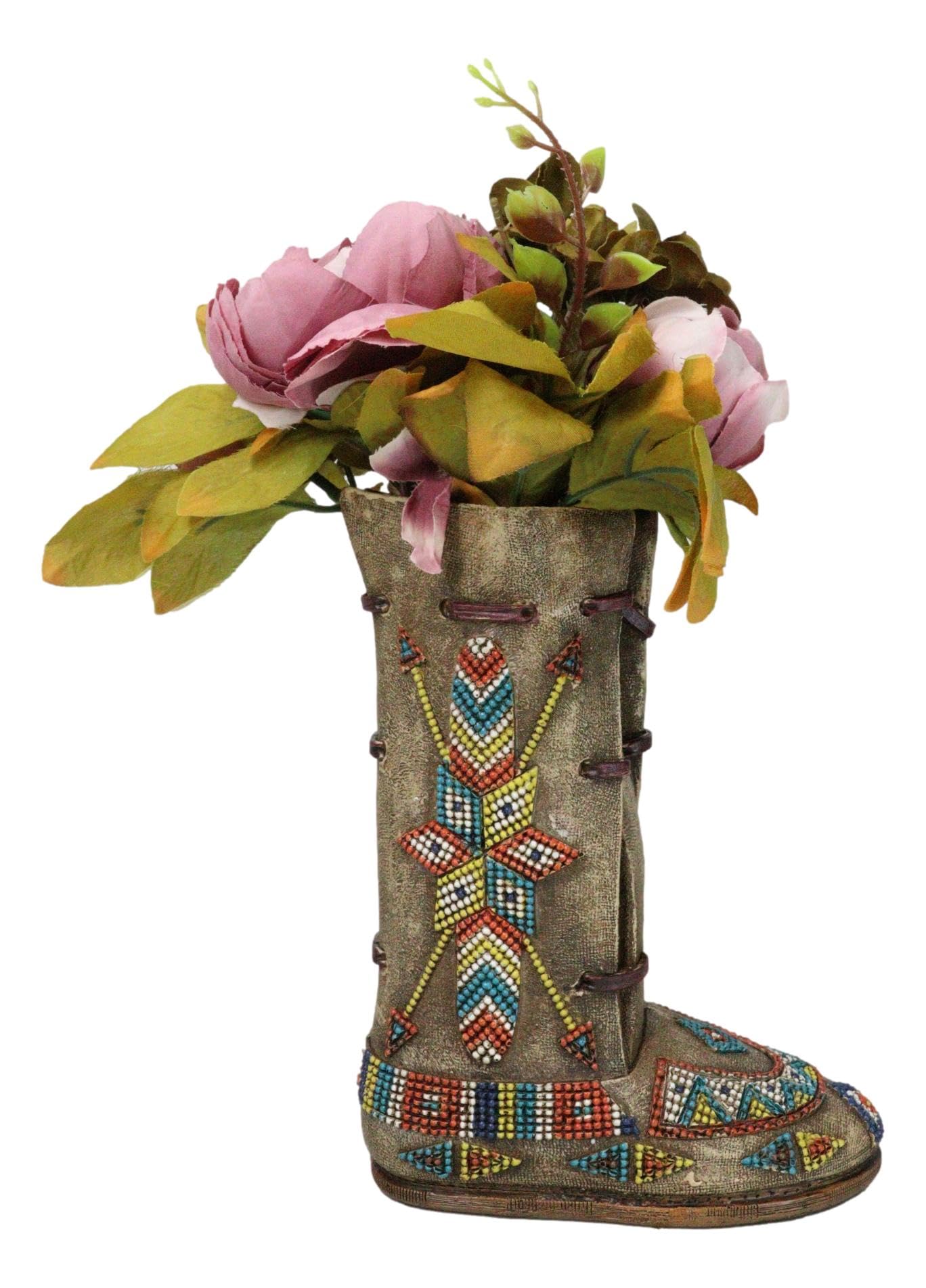 Ebros Gift Rustic Tribal Native Indian Arrows Moccasin Shoe Shaped Faux Leather Boot Vase Figurine As Decorative Kitchen Utensils Flower Vases Holders