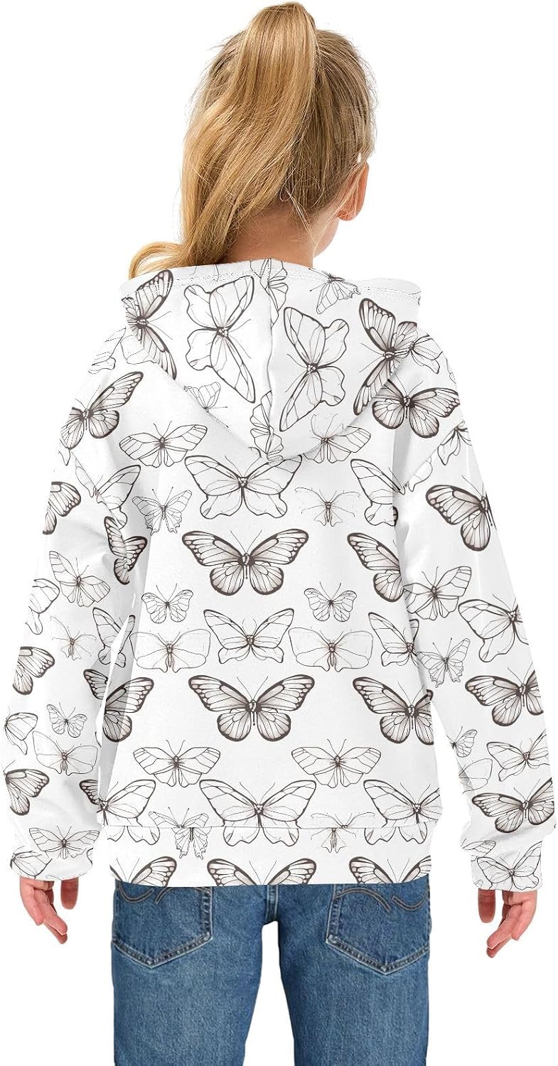 ALAZA Handrawn Butterfly Hoodies Sweatshirt for Boys Girls Kids Hooded Pullover Top