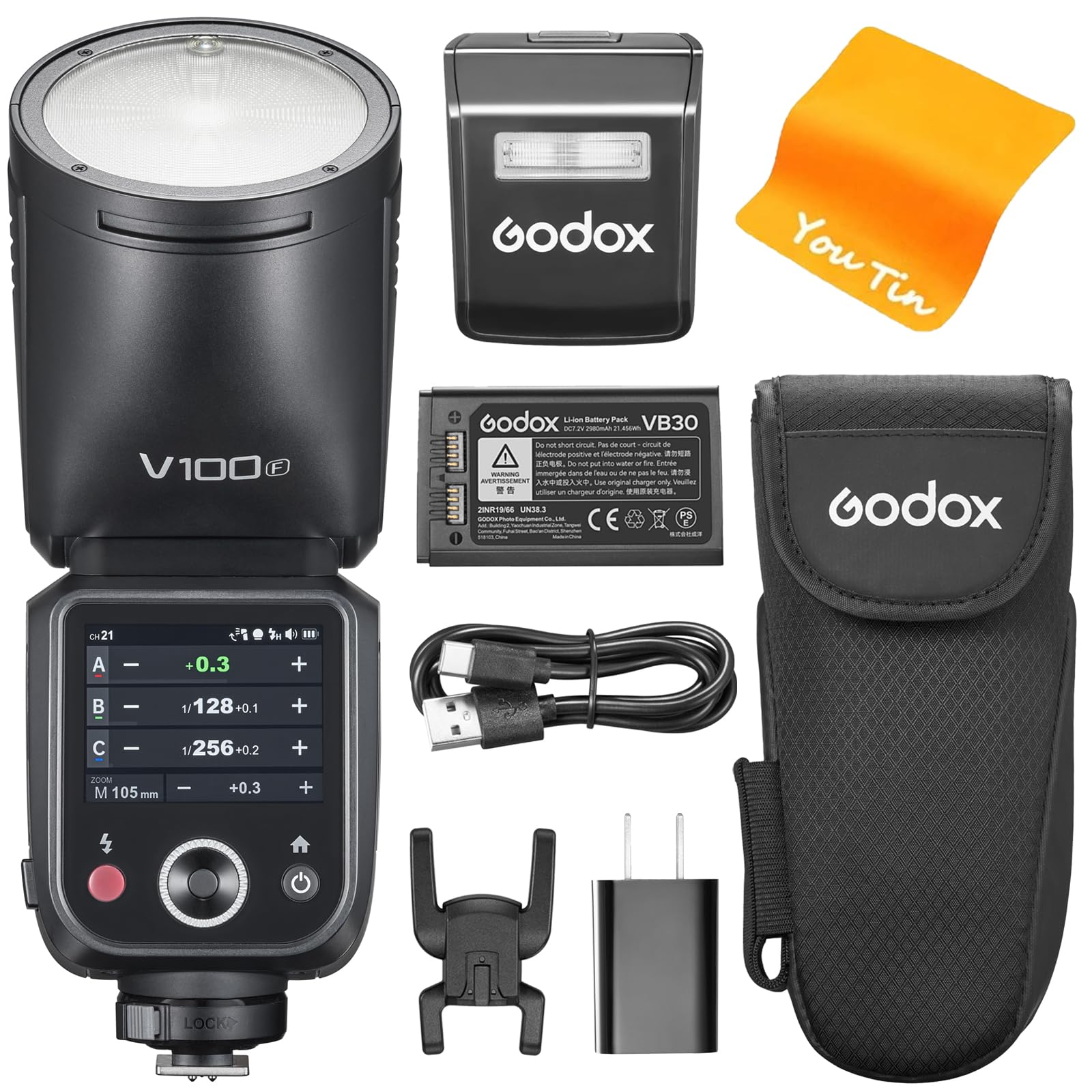 Godox V100-F V100F TTL lampa błyskowa do aparatu Fuji, Godox V1PRO-F ulepszona, okrągła głowica 100 W z ekranem OLED i SU-1, 2,4 G HSS 1/8000s Li-Ion 7,2 V/2980 mAh