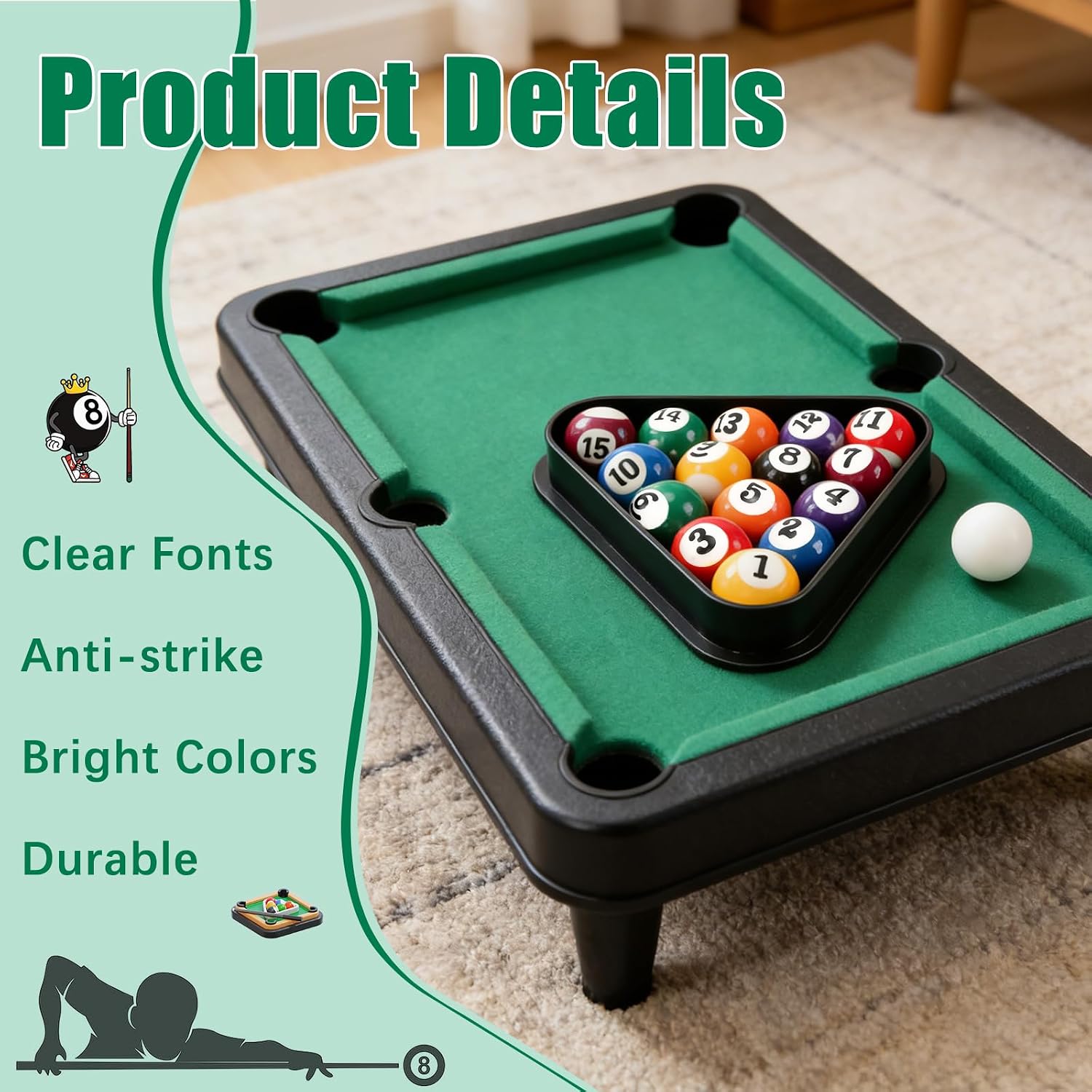 CEYAZYE 16Pcs 25mm/0.98in Mini Billiard Balls Set with Triangle Ball Rack image 3