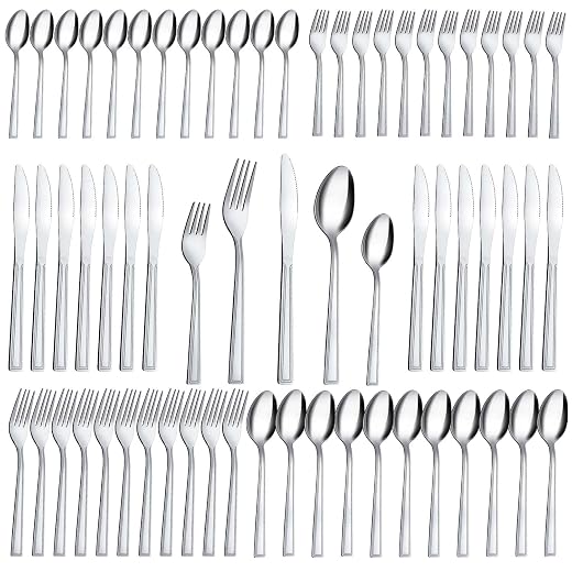 Silverware Set, Hunnycook 60-piece Silverware Set for 12, Stainless Steel Flatware Set, Include Fork Knife Spoon Set, Mirror Polished, Dishwasher Safe, Cutlery Set for Home Kitchen Restaurant