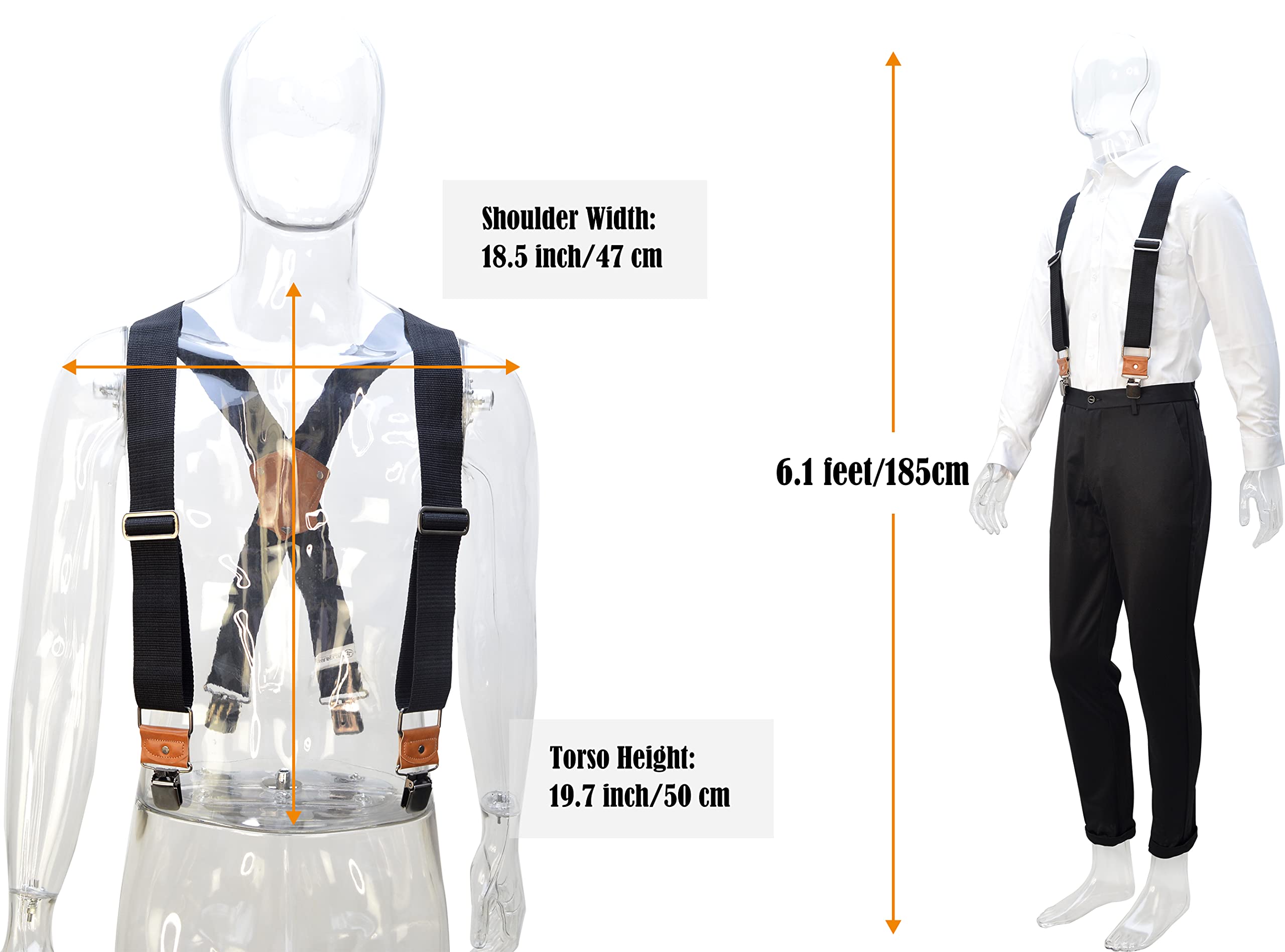 20Inch Suspenders for men heavy duty, Men's suspenders, Big Black