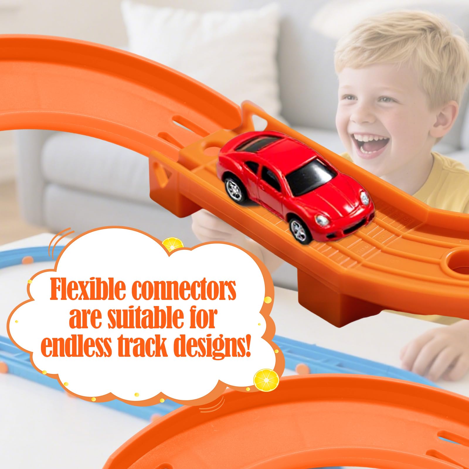 8 Stück Gebogene Schienenstücke Kompatibel mit Hot Wheels Spielzeugautos, ABS Rennstreckenverbinder Zubehör für den Schienenbau (Orange)
