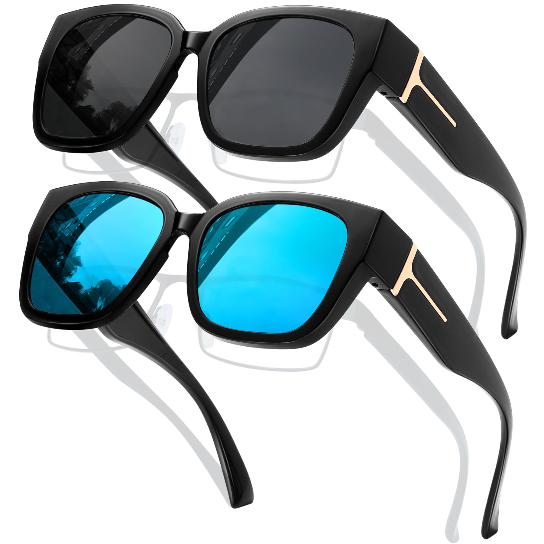 KANASTAL 2 Paia Sovraocchiali da Sole Due Uomo Donna Polarizzati UV400 Occhiali Quadrati Sovrapponibili Eleganti Sunglasses Fit over Glasses