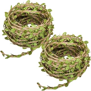 2 Rollos Cuerda de Cáñamo de Vid de Hojas, Artificial Verde Hojas Yute Tela, Decoración de Hoja Verdes Hilo de Ratán, para Guirnalda de Flores Decoración Jardinería Boda Fiesta(Longitud Total 20M)