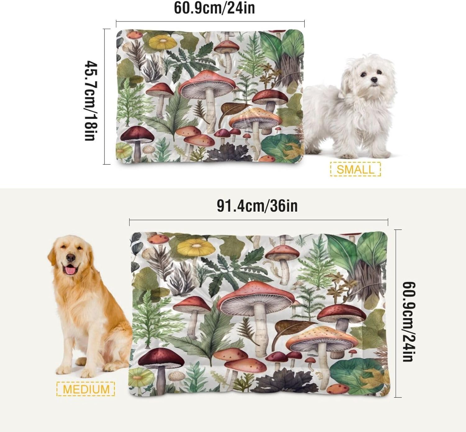 review Watercolor Mushroom Calming Dog Bed Cat Bed Soft Comfortable Washable Anti-Slip Pet Mat Dog Crate Pad for Small Medium Large Dogs