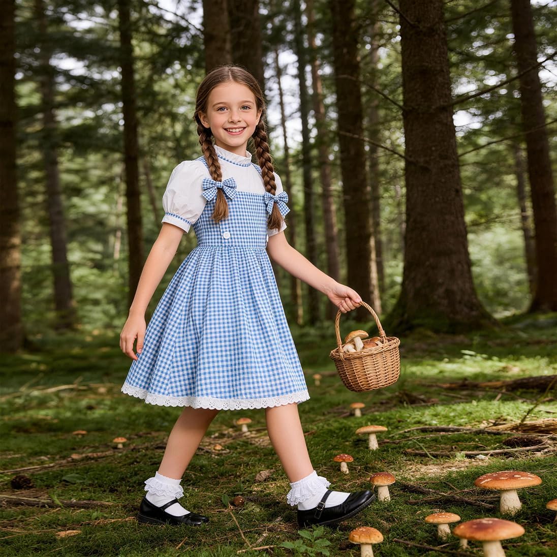 Book Character Costume for Kids Blue Plaid Bubble Sleeve Dress for Girls Career Day Dress Up Birthday Gifts