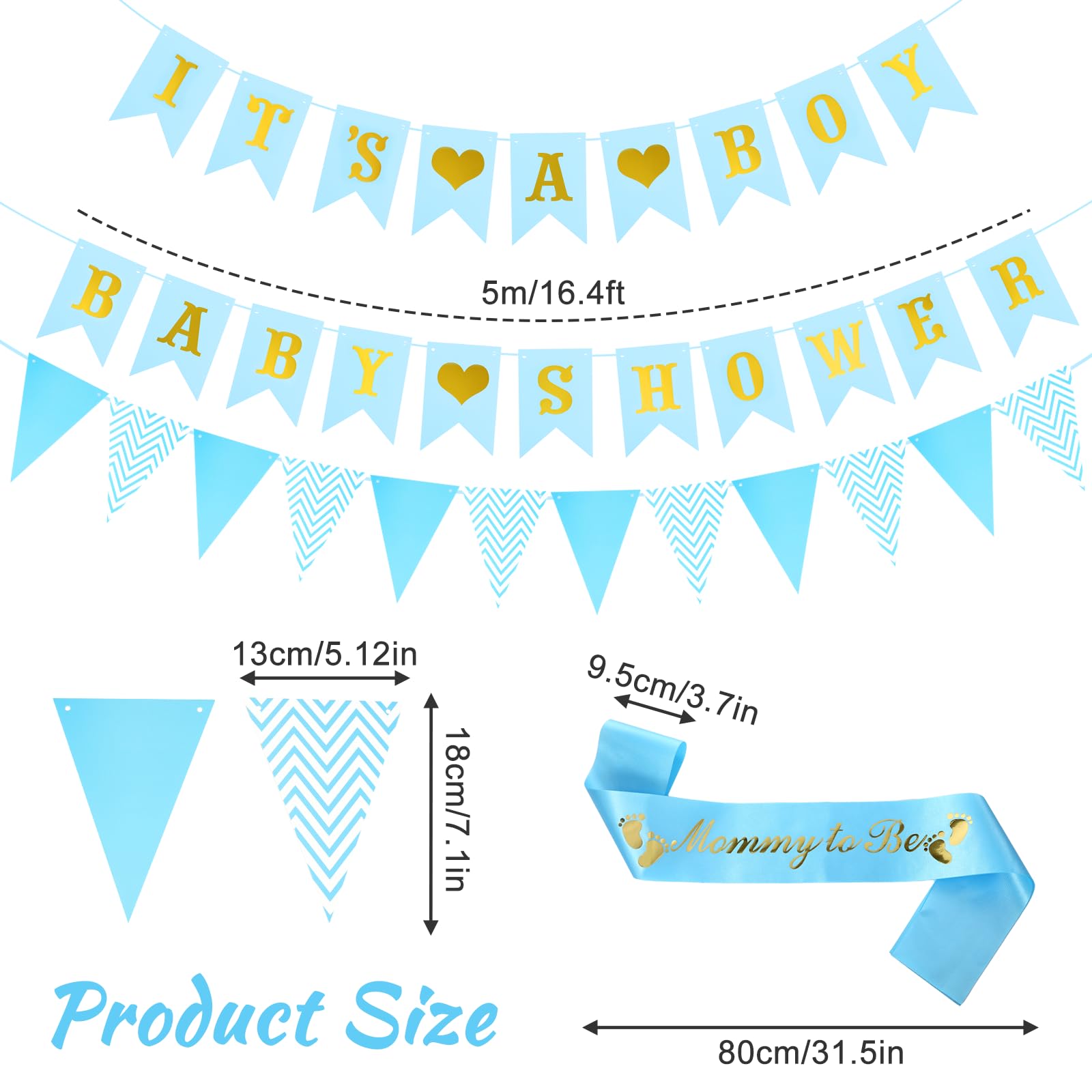 Baby Shower Decorations Boy, Party Supplies Set including Mommy to Be Sash, Its a Boy Baby Shower Banner and Blue Bunting - Image 2