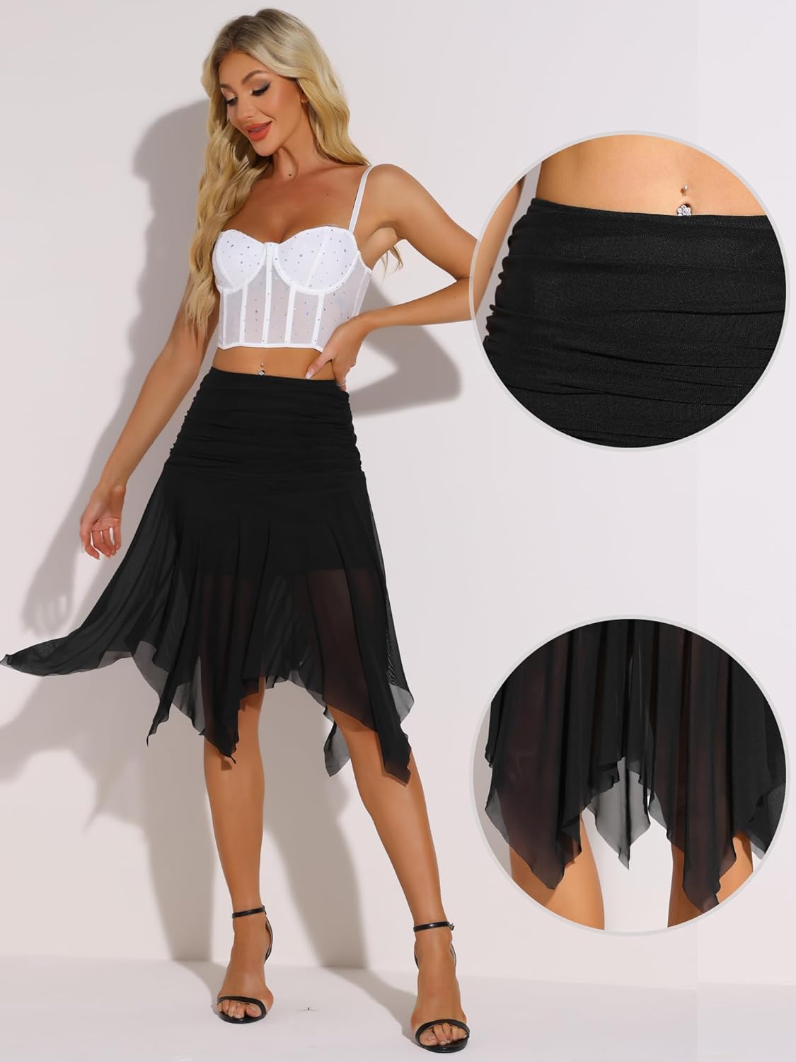 Allegra K High Low Hem Skirt for Women's Ruched Asymmetrical Flowy Dance Skirts - Image 2