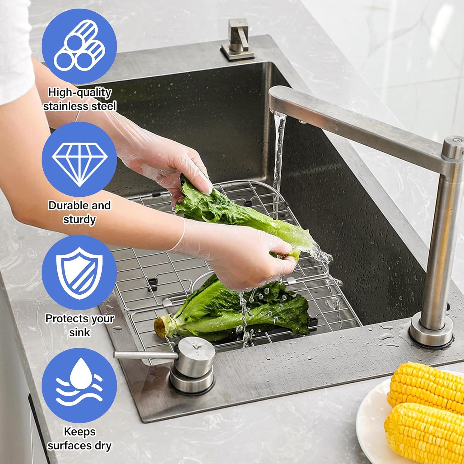 Sink Protector Grid, sink protectors for kitchen sink, 26''x14.1'' Corner radius 3-1/2'', Center Drain, 304 Stainless Steel for Kitchen Sink Bottom, Scratch Prevention