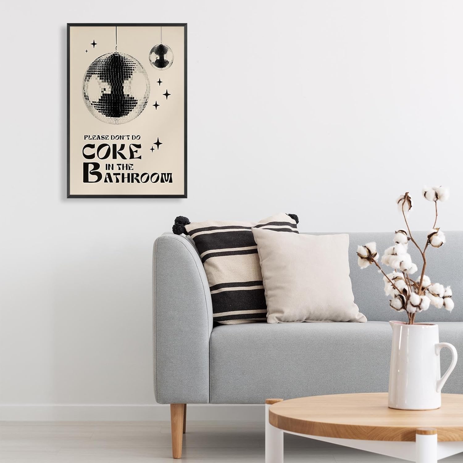 DVBOCS Vintage Black And White Disco Ball Canvas Wall Art Please Dont Do Coke In The Bathroom Posters Trendy Abstract Aesthetic Paintings For Washroom Restroom Toilet Wall Decor 8x12in Wrapped Canvas