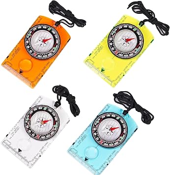 4pcs Navigation Compass with Ruler, Magnifying Glass and Adjustable Tilt for Hiking, Map Reading, Exploring and Survival