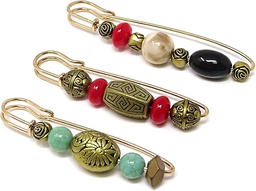 Honbay - Broche de cuentas vintage de 3 piezas, pasadores de seguridad grandes para suéteres, chales, collares, vestidos y la mayoría de la ropa