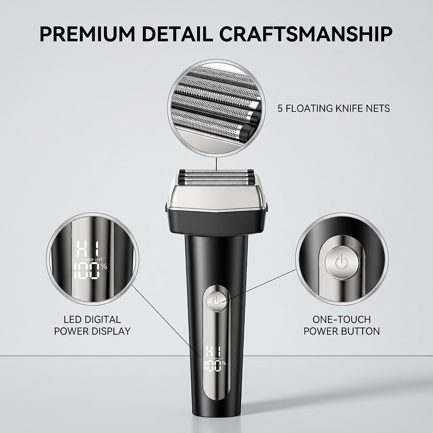 Electric Foil Shavers for Men - 5 Floating Blades Electric Beard Razor with LED Display