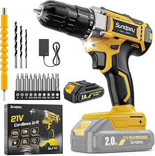 Cordless Drill Set 21V - 45Nm Electric Screwdriver and Drill Set with 2000mAh Rechargeable Battery, Compatible with Makita 18V Battery, 25+1 Torque 2 Speed, 3/8" Keyless Chuck Small Hand Drill