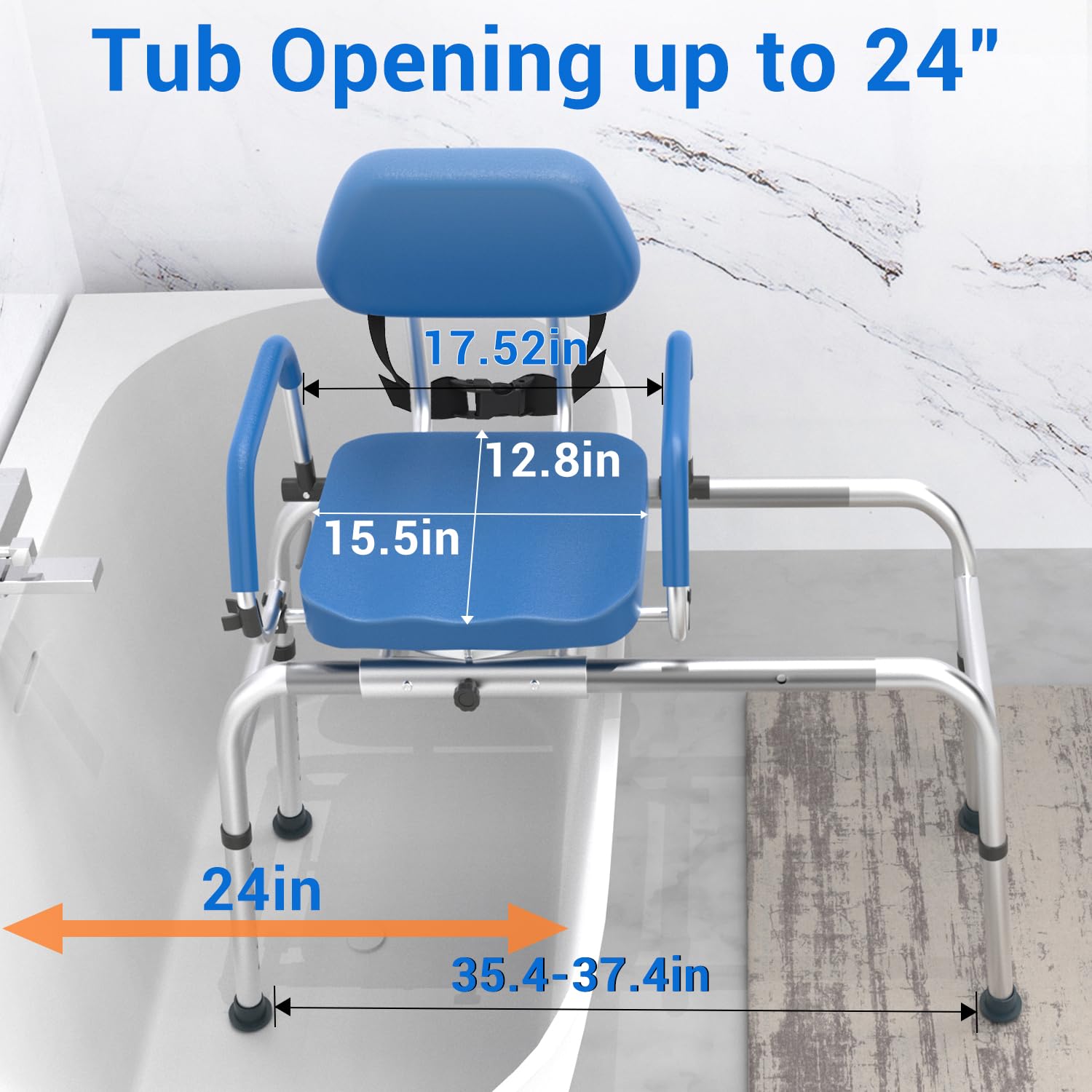 Mobo Sliding Shower Chair, Tub Transfer Bench With Swivel Seat - Adjustable Height