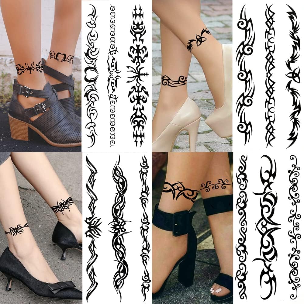 Yesallwas 10 Sheets Black Tribal fake Tattoos for Men Women Bracelet Temporary Tattoo Thorn Totem Line Tattoo Body Sticker - Image 4