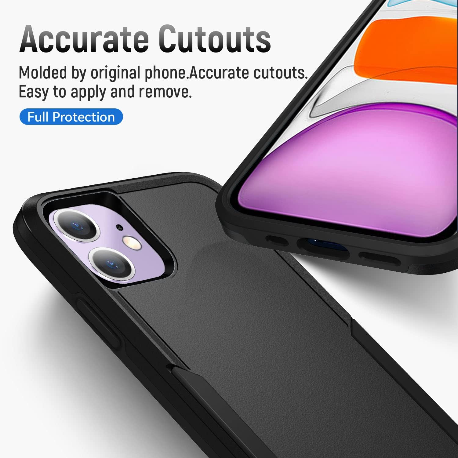 for iPhone 11 Case, iPhone 11 Phone Case with HD Screen Protector, Hybrid PC+TPU Shockproof Defender Pioneer Anti-Shock Phone Case for iPhone 11 (Black)
