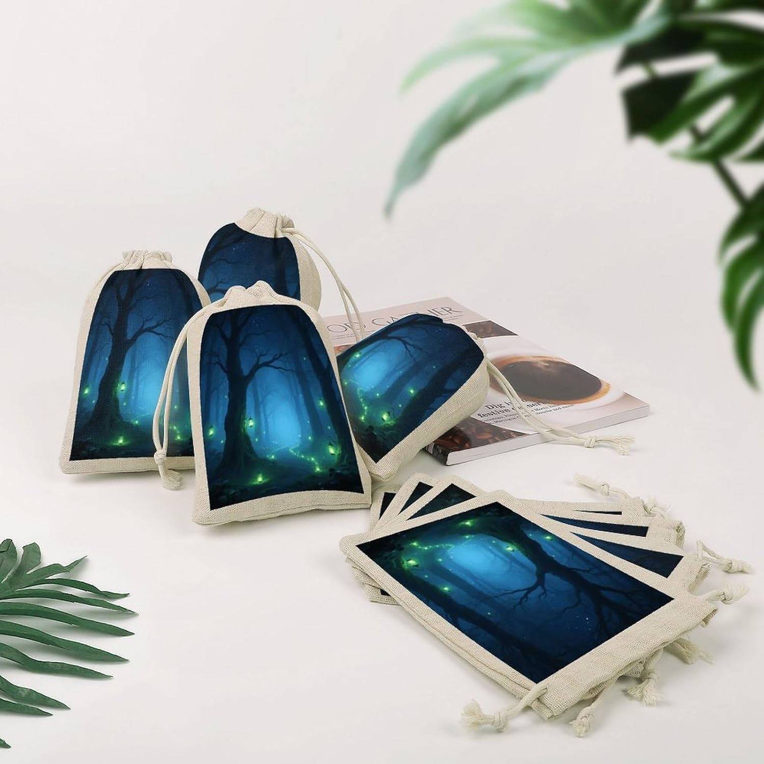 Forest Drawstring Bag Fashionable Cinch Bags Bunches Pocket Set of Eight Multipurpose Drawstring Storage Bags for Daily Storage Kitchen Dressing Table