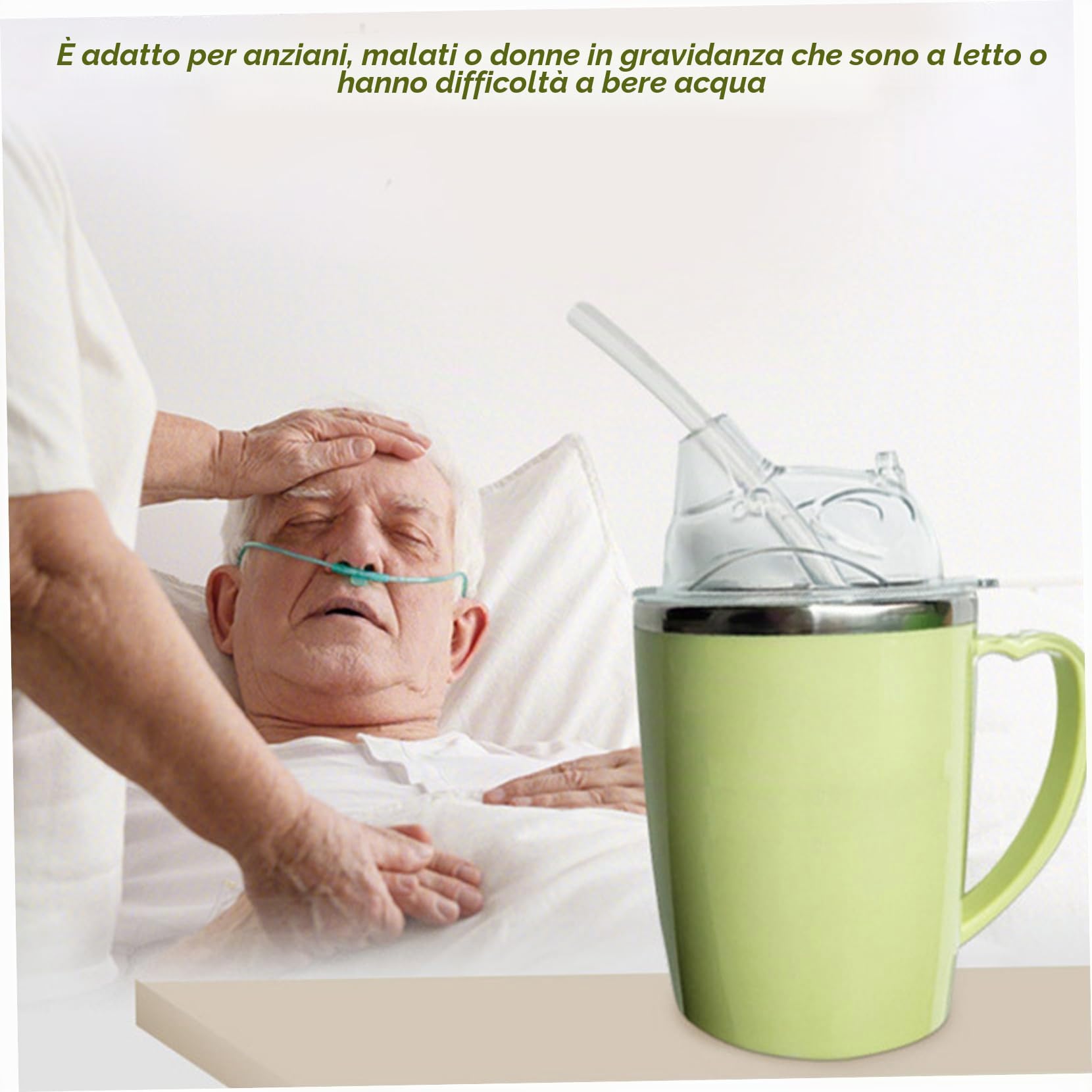 Coppa di sippy per adulti, becher per anziani, 350 ml a prova di fuoriuscita di tazze sippy per adulti con cannuccia, tazze di disfagia in acciaio inossidabile 3 in 1 con manico