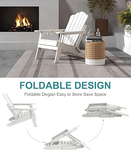 Miniatura 6 de FOOWIN Adirondack - Juego de 2 sillas Adirondack plegables con soporte para tazas, silla para hoguera de polietileno de alta densidad para todo tipo