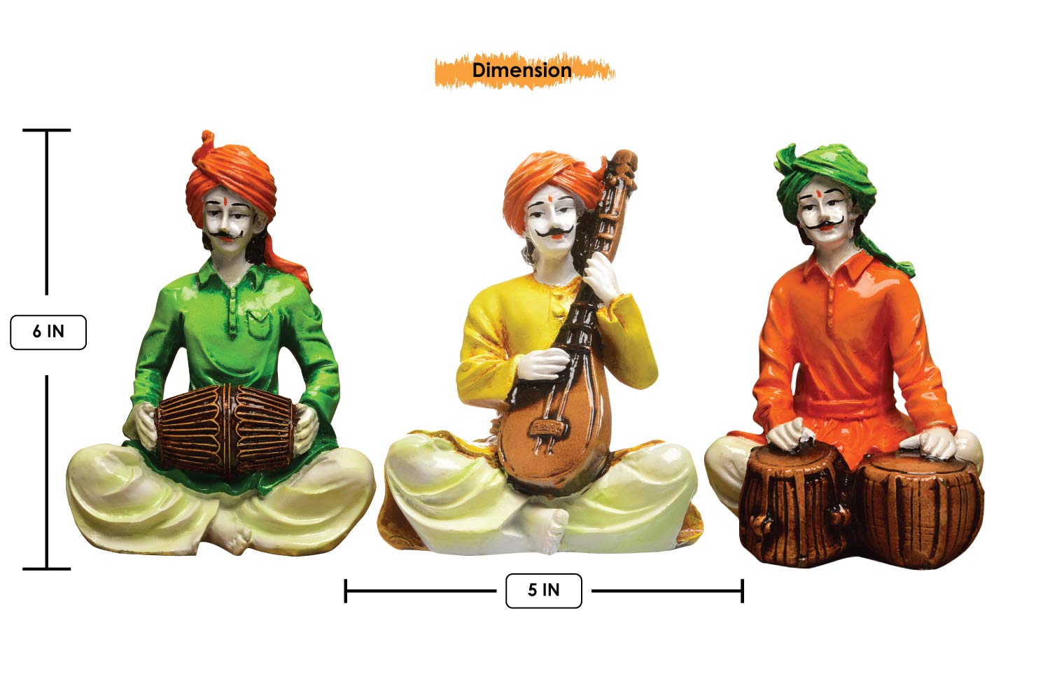 Karigaari India Polyresine Multicolor Set of 3 Villagers Musicians Men - Image 3 thumbnail