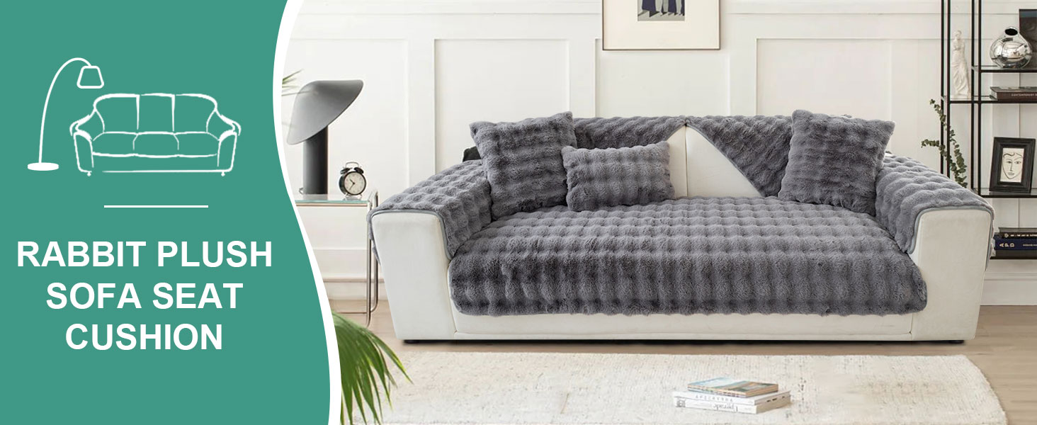 Thick Rabbit Plush Sofa Cover 1/2/3/4 Seats L Shape, Non Slip