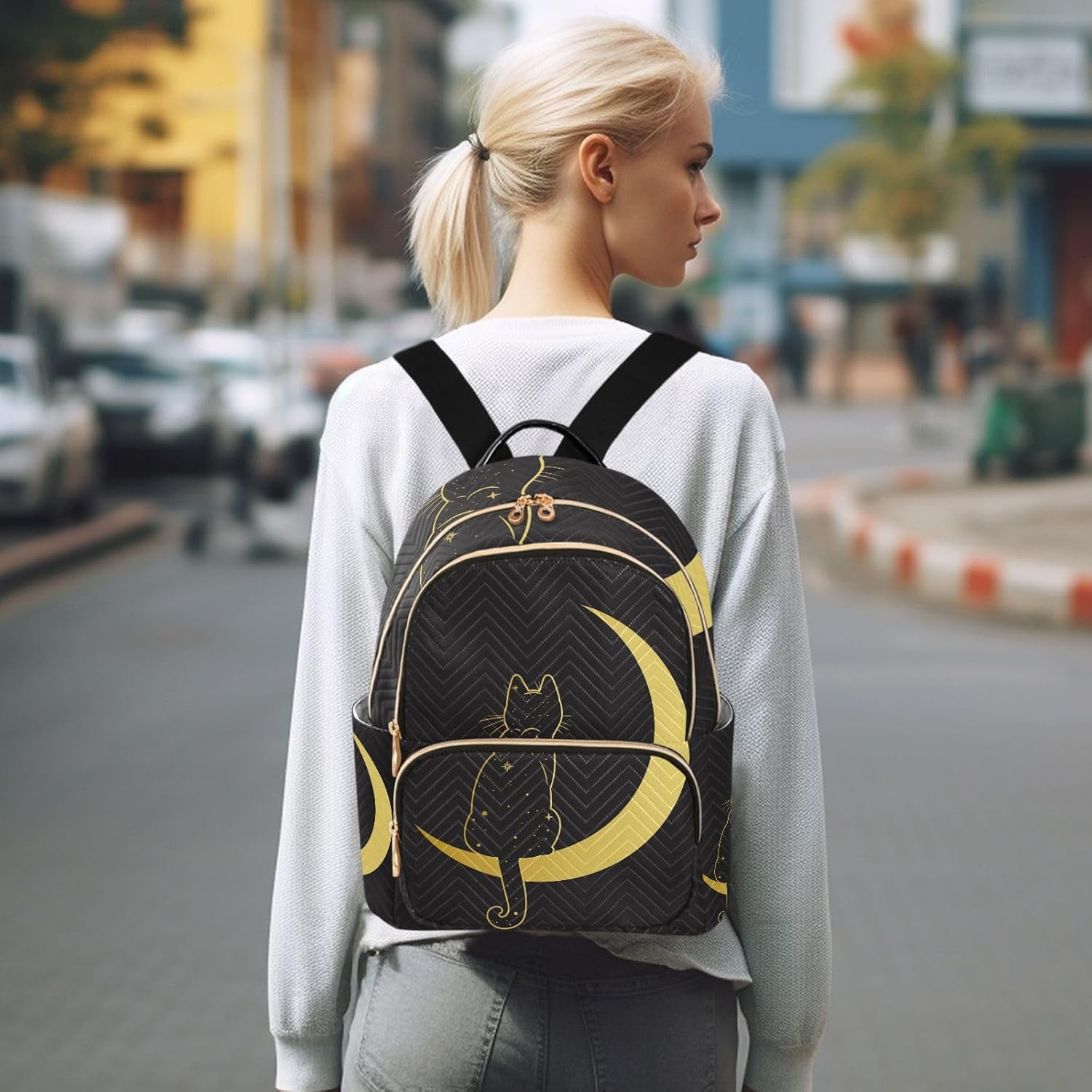 ALAZA Cute Cat Crescent Moon Small Backpack Purse for Women Travel Bag Fashion Daypack Back Pack Shoulder Bag - Image 7