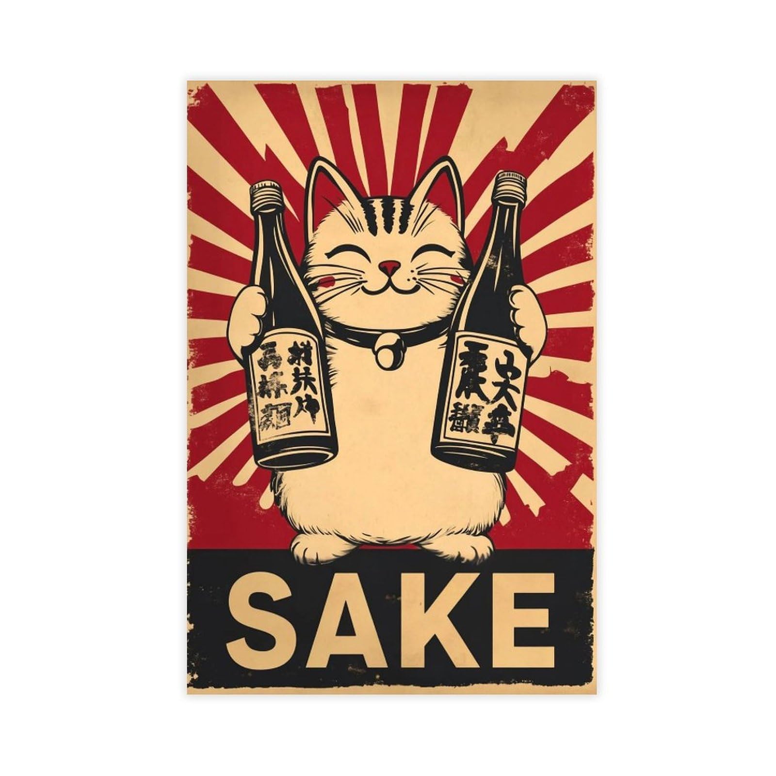 Utgn Maneki Neko Sake Poster Canvas Poster Bedroom Decor Landscape Decor Gift 16X24inch(40X60cm)